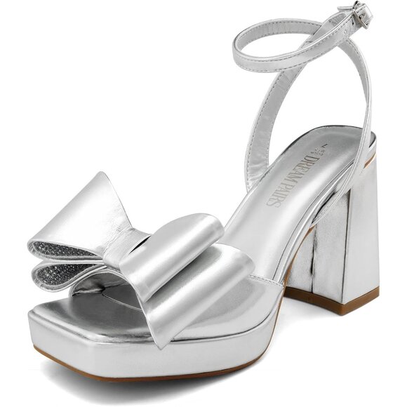 Shoes - Dream Pairs Women Silver Chunky Heels Fashion High Block Square Toe Dress Sandal